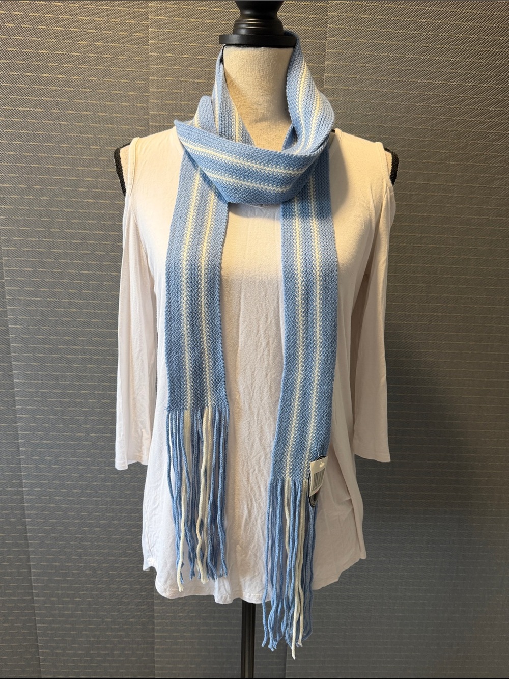 Extra Long Blue Striped Knit Scarf